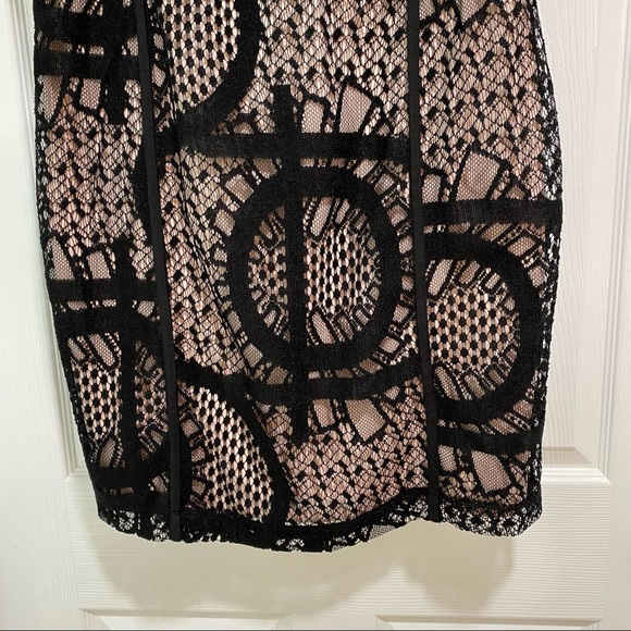 Metaphor Lace Blocked Bodycon Mini Dress Black Nude Sleeveless Mesh Size 14 - Picture 3 of 7
